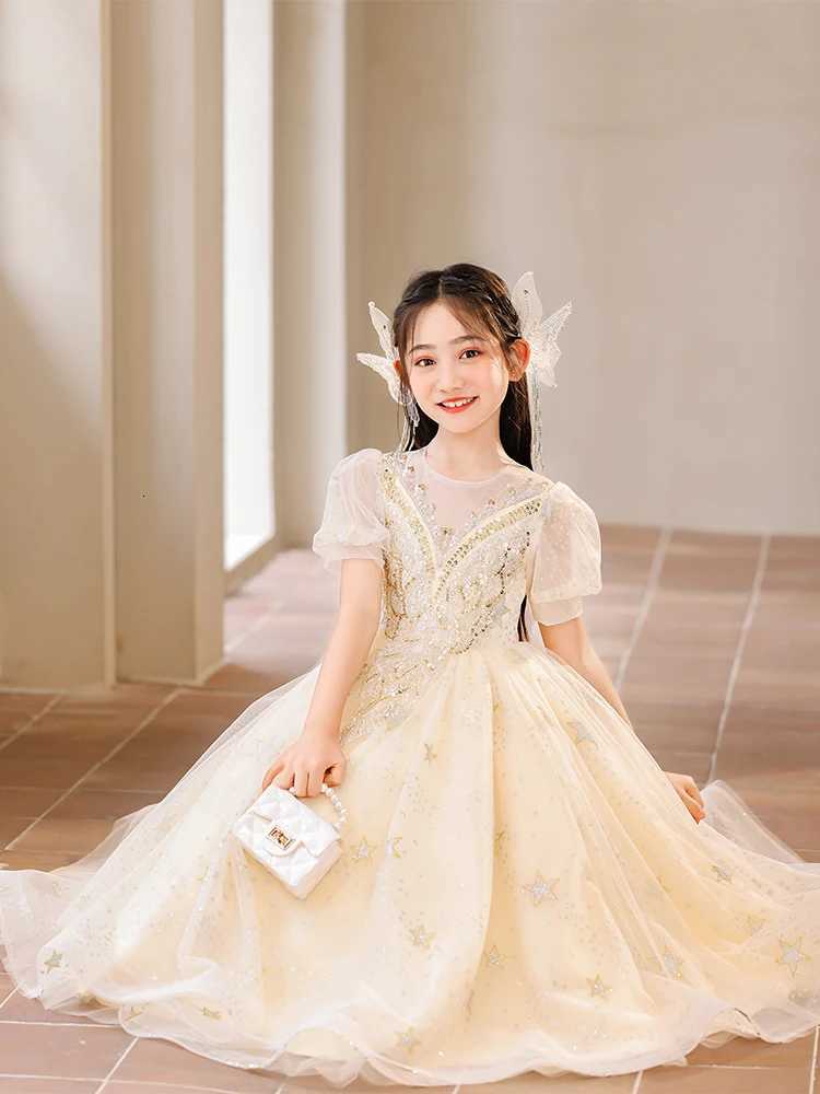 15-3 Years Old Teen Girls Fluffy Mesh Dresses for Wedding Flower Elegant Party Princess Prom Gown Children Pageant Tailored Long Dress Z250904