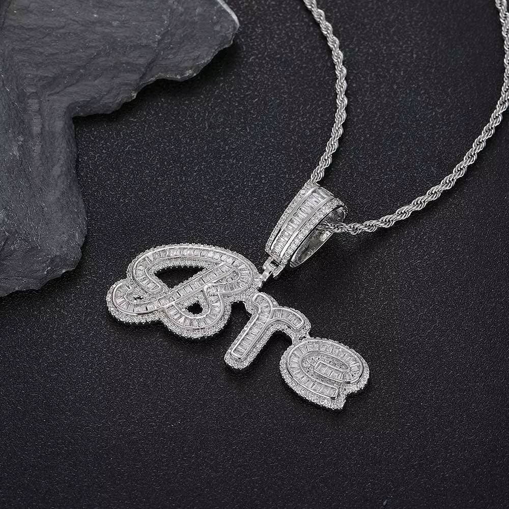 Nuoya Hip Hop Jewelry Personalized Custom Name Necklace Iced Out Baguette Diamond Initial Letter Pendant for Women Gift