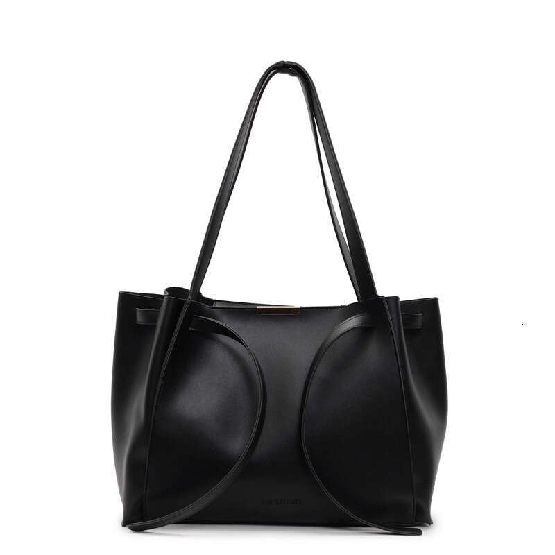 DHEssentials 2025 Spring Women's Large Capacity Solid Color Tote Bag European Retro Minimalist Single Shoulder Bag Black Beige Wine Red Coffee