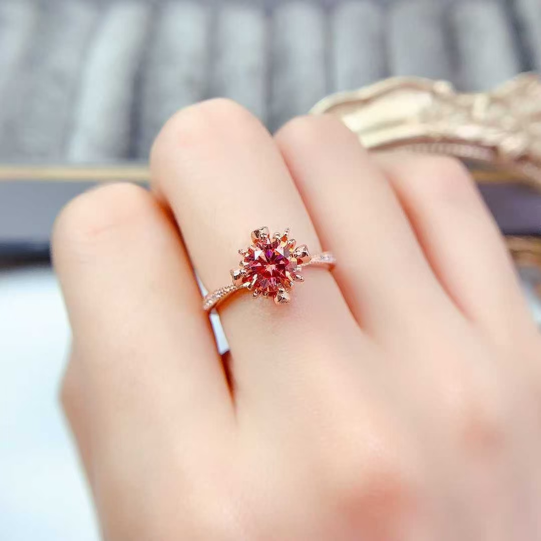 925 silver moissanite ring 6.5mm 1ct VVS grade red moissanite ring for wedding birthday gift for women