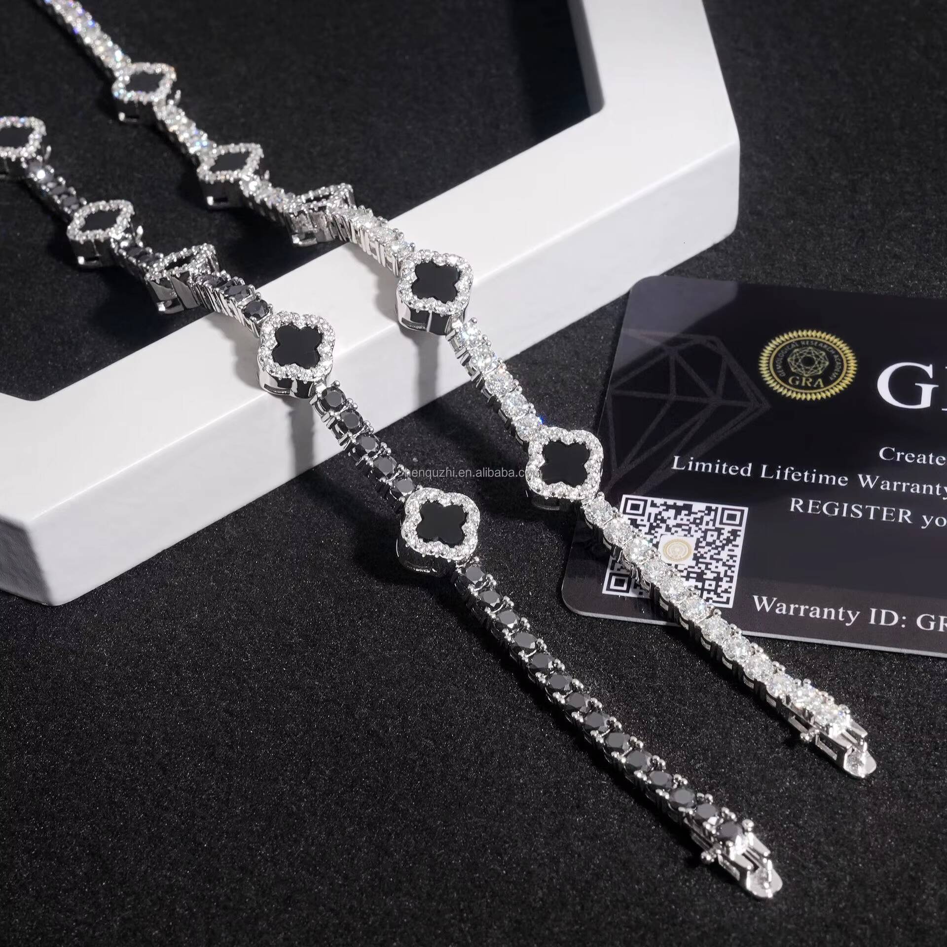 Wholesale Price 3MM 925 Sterling Silver Tennis Bracelet VVS Diamond Moissanite Lucky Clover Elegant 3D Design