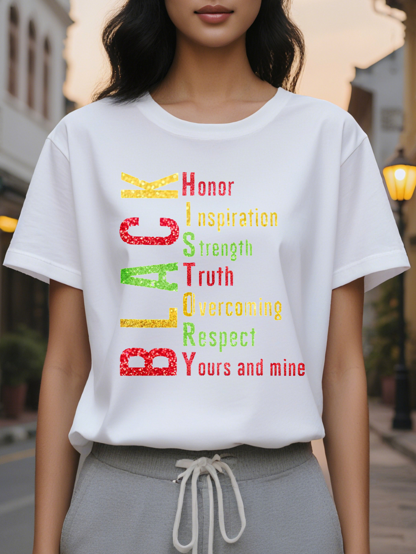 Women's Black History Inspirational Quotes T-shirt Cotton Round Neck Casual Top with Bright Color Block