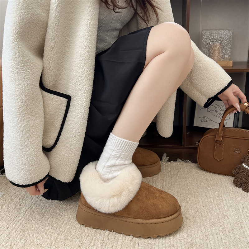 Hot new free shipping designer boots for womens khaki brown New winter versatile and fashionable low top snow boots with fleece large size 35-43
