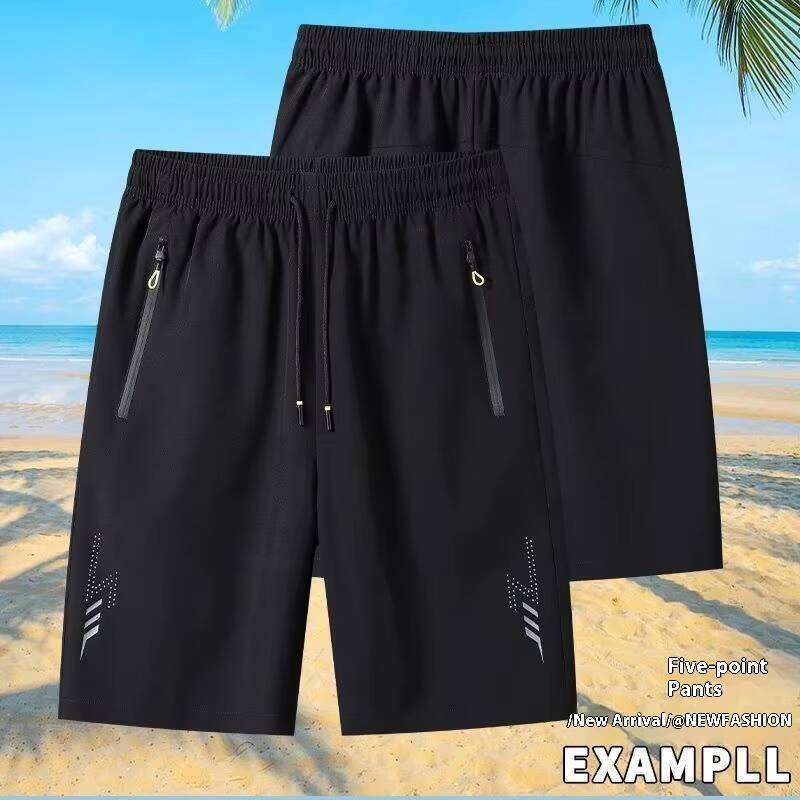 Summer Men's Casual Shorts Mid-Waist Quick-Dry Outdoor Sports Five-Point Ice Silk Breathable Loose Thin Solid Pattern