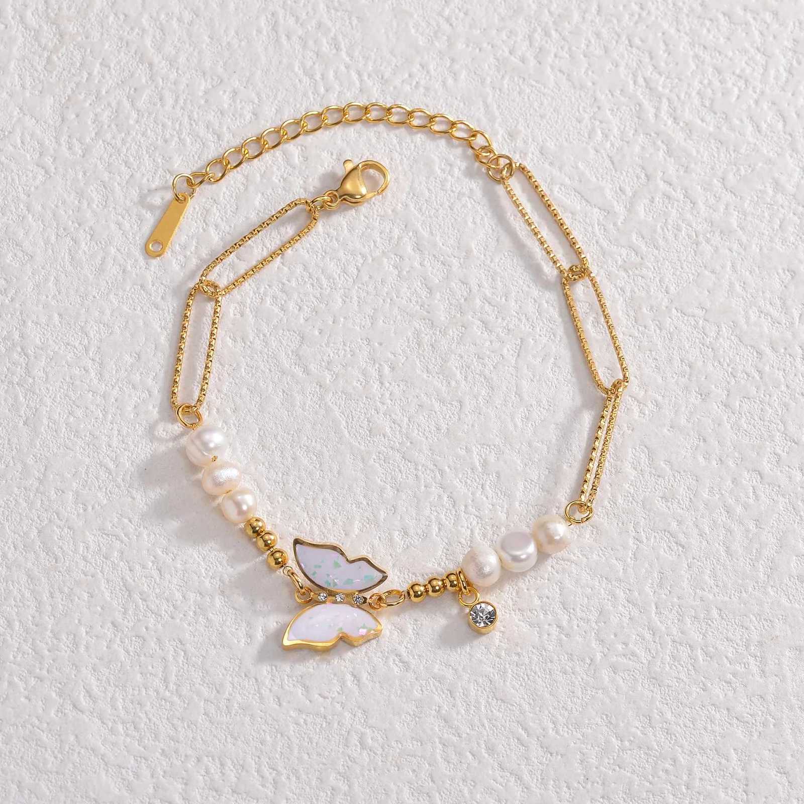 Akizoom Vintage White Bead Women Bracelets Gold Color Star Bracelet Stainl Steel Charm Wedding Bangle Mom Birtay Party GiftXJ250904