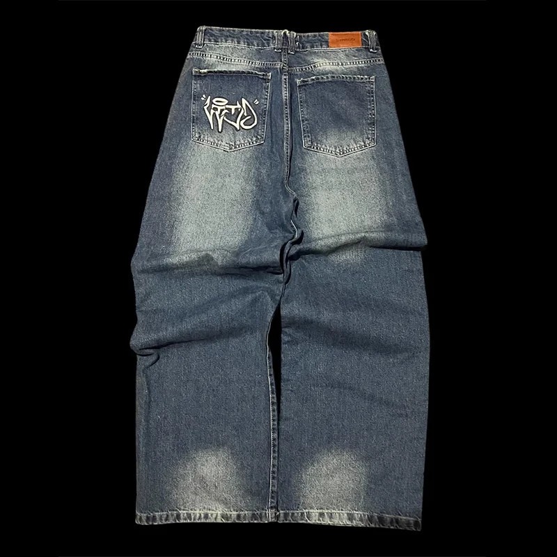 Y2K Vintage Distressed Jeans White Graffiti Patch n Loose Fashion Men Women Casual Comfortable High Waist Streetwear 250823