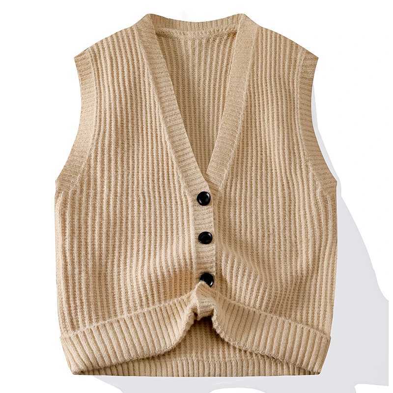 Chic Casual Sleeveless Vest Waistcoat Knitwear V Neck Fashion Loose Shirt Coat New Men Clothes Tops Knit Sweater Jacket CardiganXJ250904