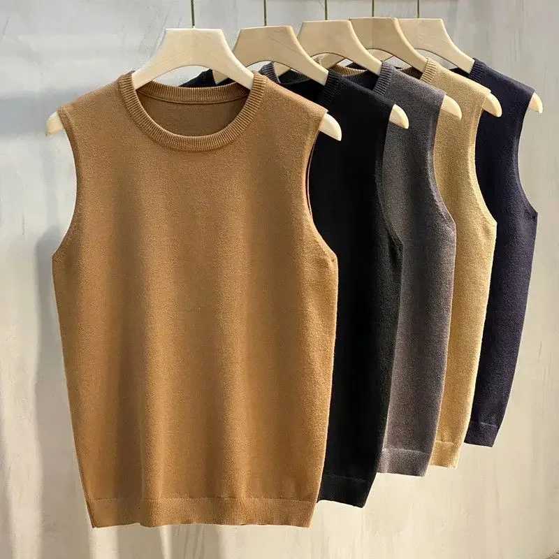 Autumnr and Winter Mens Knitted Vest Solid Color Waistcoat Sleeveless Korean Style Sweaters Male Loose Fit Harajuku KnitwearXJ250904