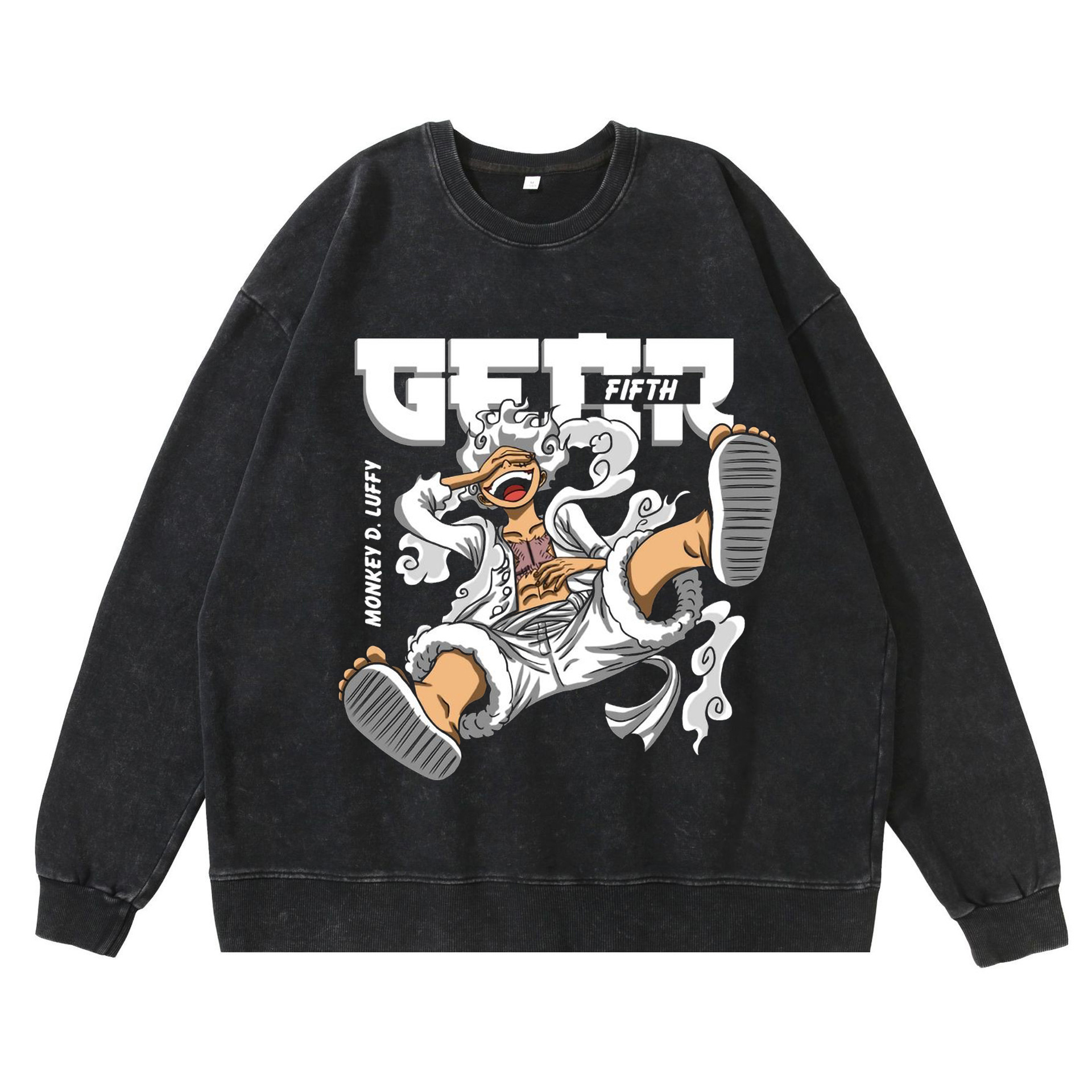 360gsm Heavyweight Washed Vintage Luffy Gear Fifth Nika Graphic Crewneck Sweatshirt Retro Streetwear Cotton Hoodie - TT8106