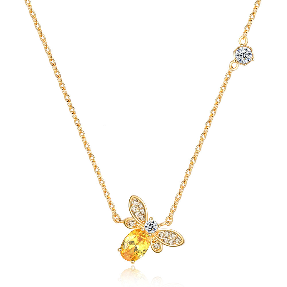 New Jewelry Micro Inlaid Korean Fashion Yellow Crystal Little Bee Pendant Necklace Simple Collarbone Chain
