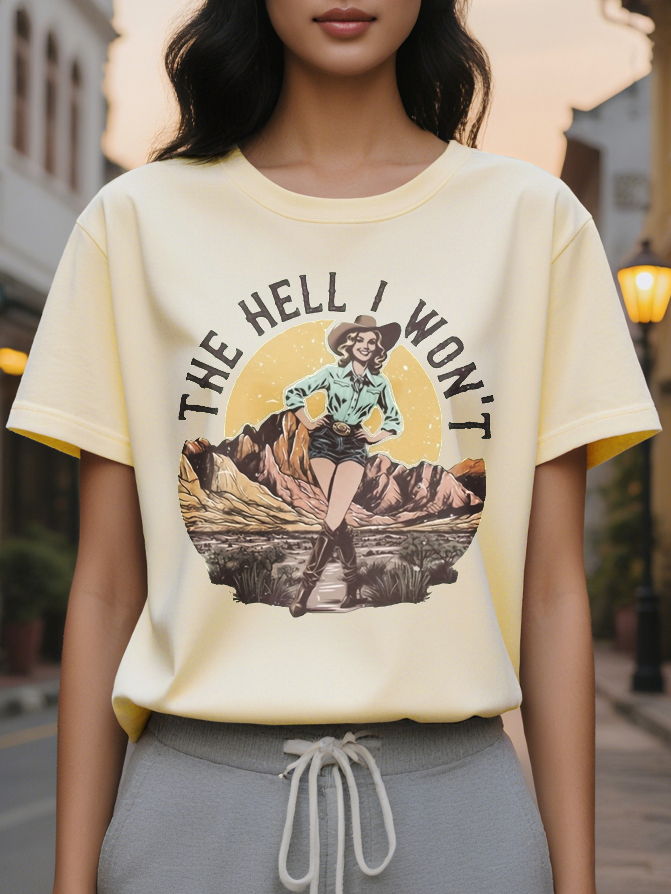 Women s Casual The I Won t Graphic Print Tank Top Sleeveless Crew Neck Cotton Olive Green Western Style