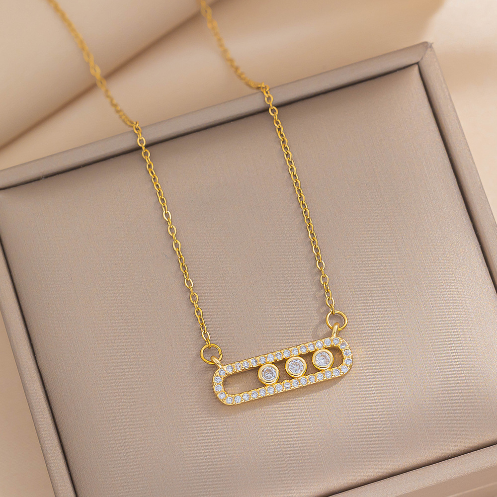 Designer Necklace Pvd Gold Plated Stainless Steel Classic Moving Zircon Stone Charm Necklace for Women Party Wedding drop ship wholesales
