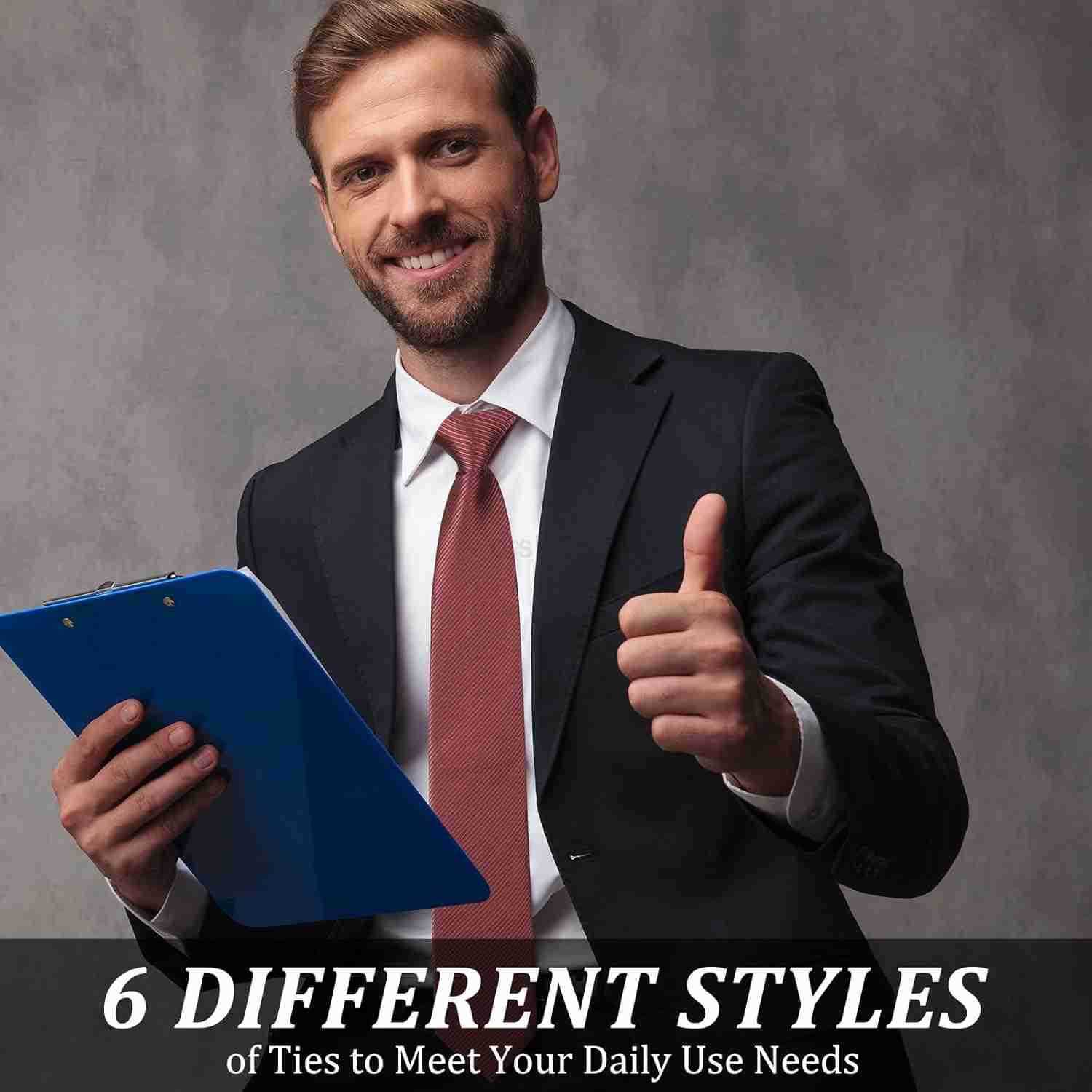 6 Pcs Clip on Tie for Men Clip on Easy Necktie Striped Solid Plaid Dots Mixed Lot Tie for Office School 20 Inch Business StyleW250904