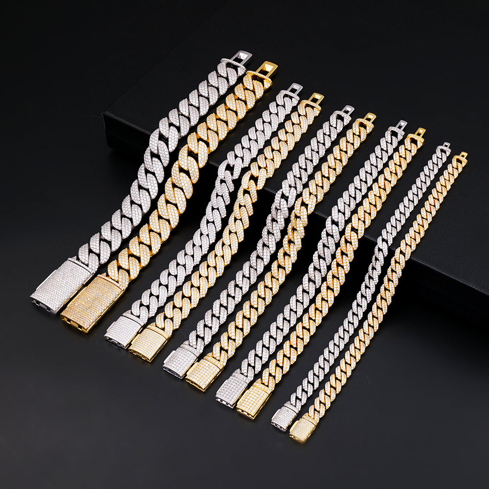 Factory Wholesale Custom 820mm Mossanite Diamond Hiphop Jewelry Men 925 Silver Arc Style Miami Cuban Link Moissanite Bracelet