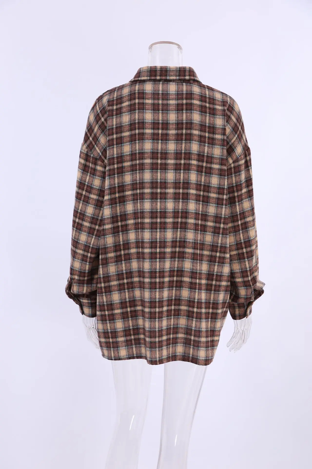 Spring Autumn Vintage Plaid Checkered Shirt Womens Long Sleeve Blouse Loose Single Breasted Casual Shirt 250903