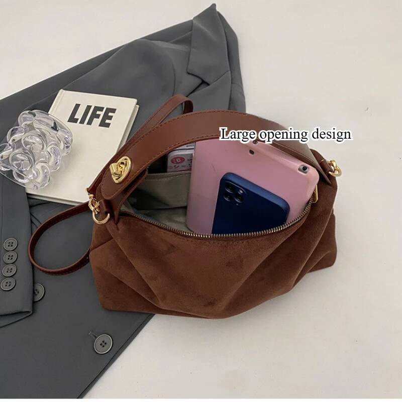 Vintage Frosted Handbag Premium Niche Pure Color Armpit Bag Women Hundred Suede Shoulder Tote Crossbody