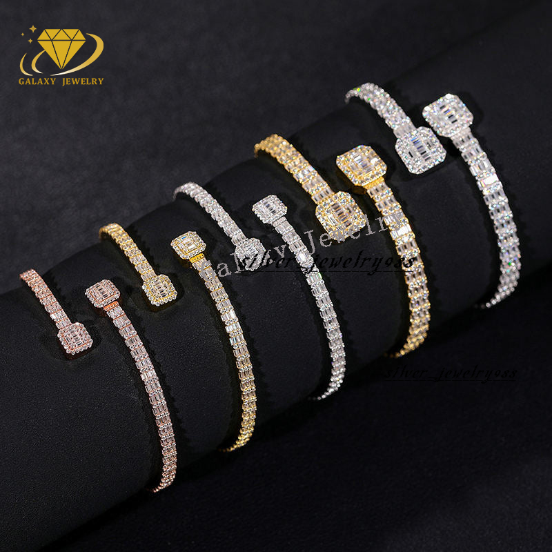 New Custom Hip Hop Jewelry Pass Diamond Tester 925 Silver Vvs Moissanite Iced Out Baguette Tennis Bangle Bracelet