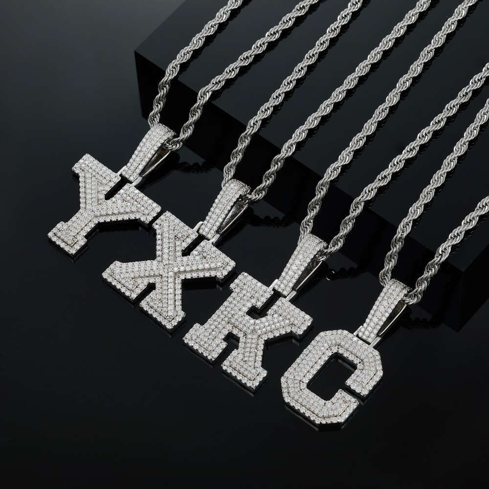 Hip-Hop Iced Moissanite A-z Initial Pure Sier Jewelry Men's Letter Pendant Free of charge delivery