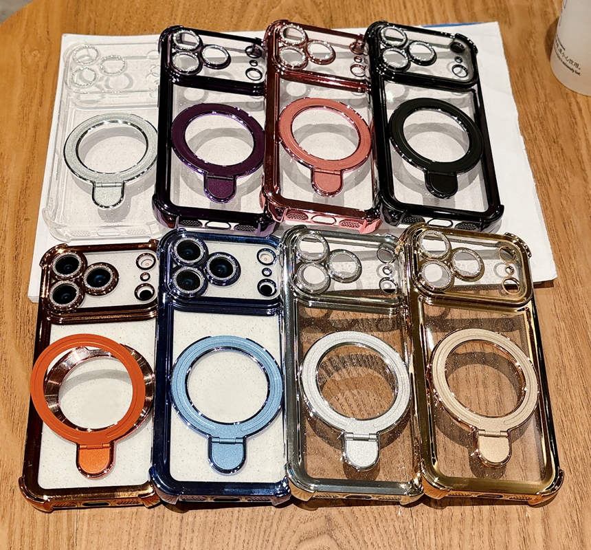 Magnetic Wireless Charging Holder Cases For Iphone 17 Air 16E 16 15 Plus 14 Pro MAX 13 12 11 Bling Glitter Sparkle Soft TPU Magnet Clear Chromed Plati