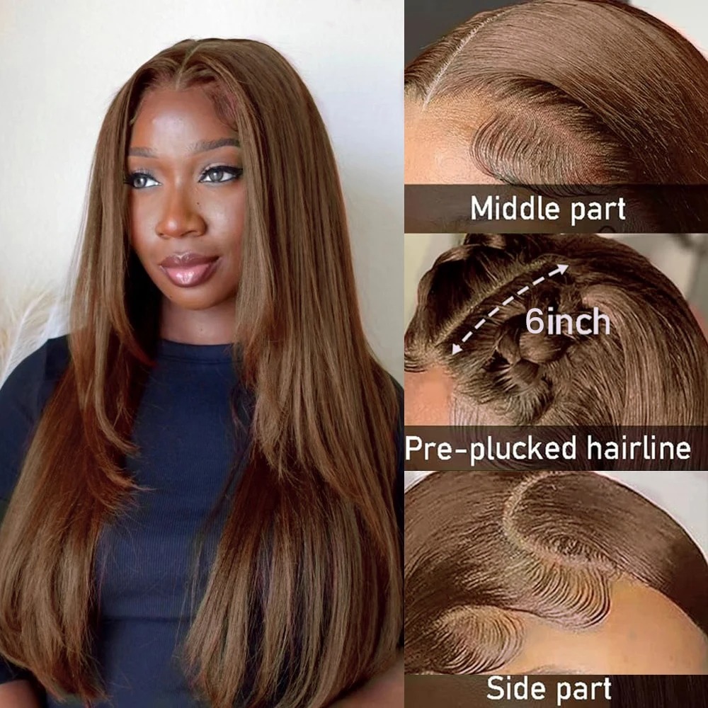 Chocolate Brown Human Hair Wig Layered Cut Lace Front Wigs Wear Go HD 13X4 Straight Lace Front Wig For Women Perruques Cheveux Glueless Wigs