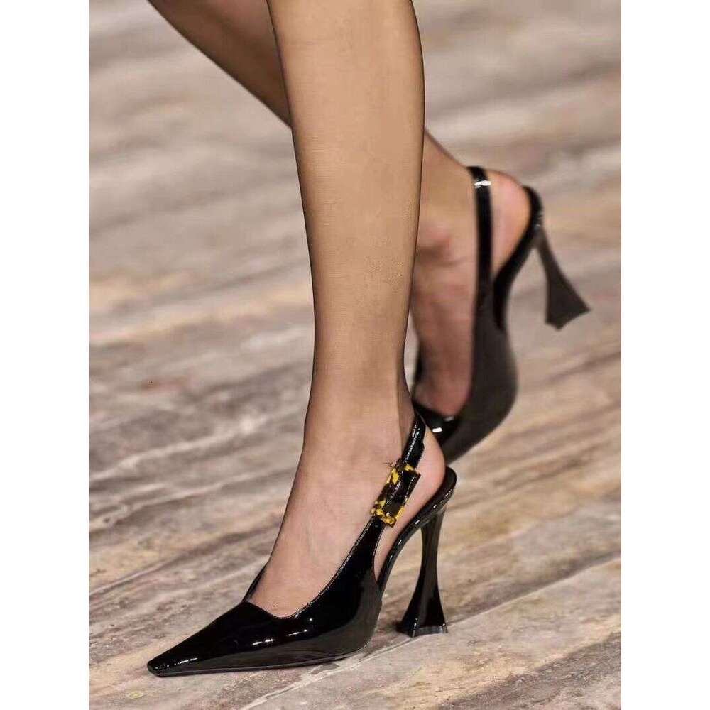 Park Caiying Rose Sandals For Women 2024 Spring New Pointed Toe Back Empty Shoes Patent Leather Stiletto Sexy High Heels