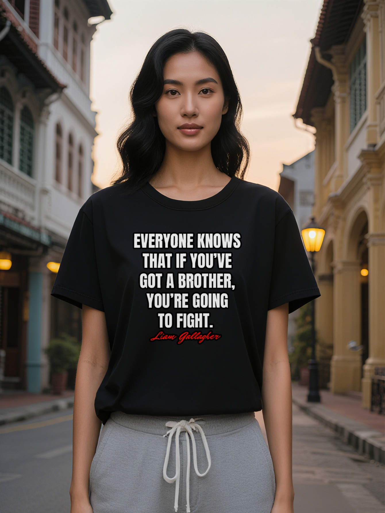 Large XL Lady Casual Black T-Shirt with Bold White Letter Print Everyone Knows That If You Have a Brother You're Going to Plus Size