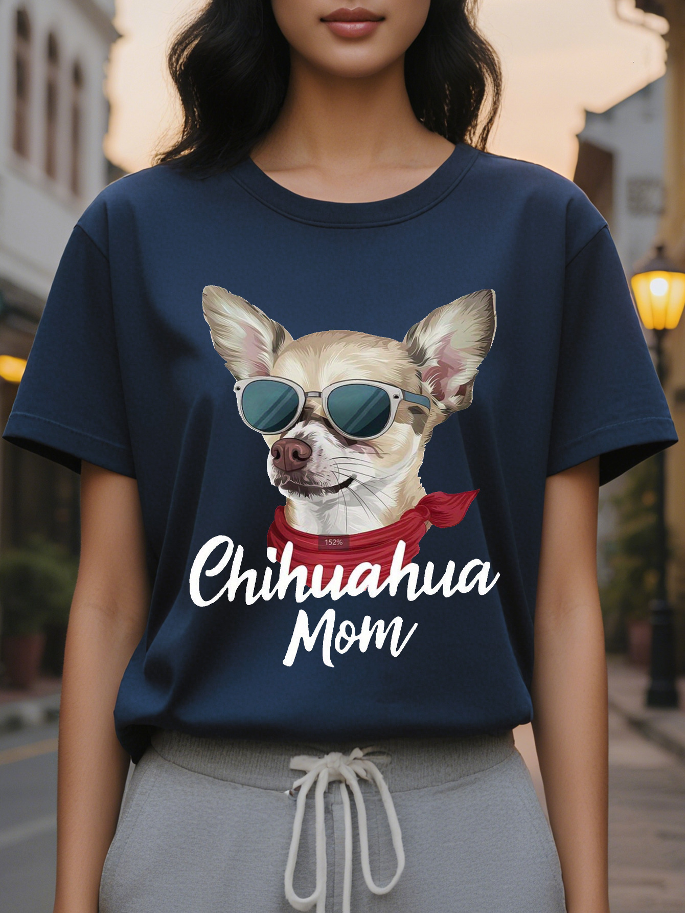 Women s Sleeveless Crewneck Vest Chihuahua Dress with Fashion Glasses and Polka Dot Headband Pet Lover Casual Summer