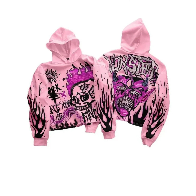 Hiphop letter geometric skull print longsleeved oversized hoodie for women Y2K autumn and winter warm trendy casual sweatshirt 250904