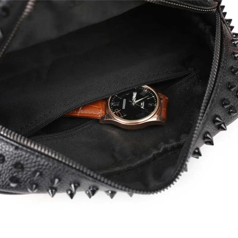 Fashion Rivet n Men Bag High Quality PU Leather Clutch Bags Money Purse For Cyberpunk Style Waist Strap Wallets Sac 250903