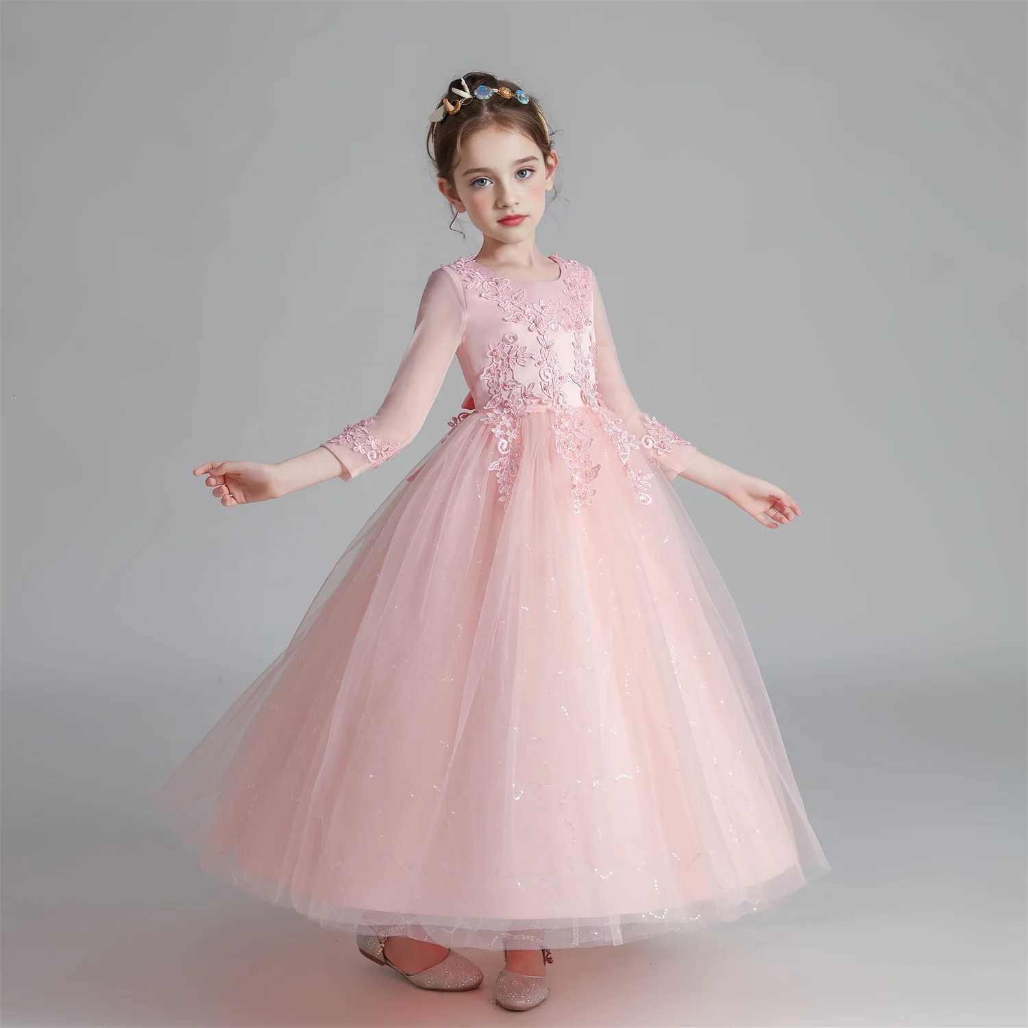 CW683 Princess Dress Girls Pengpeng Yarn Spring/Summer New Long Sleeve Fashionable Childrens Performance Z250904