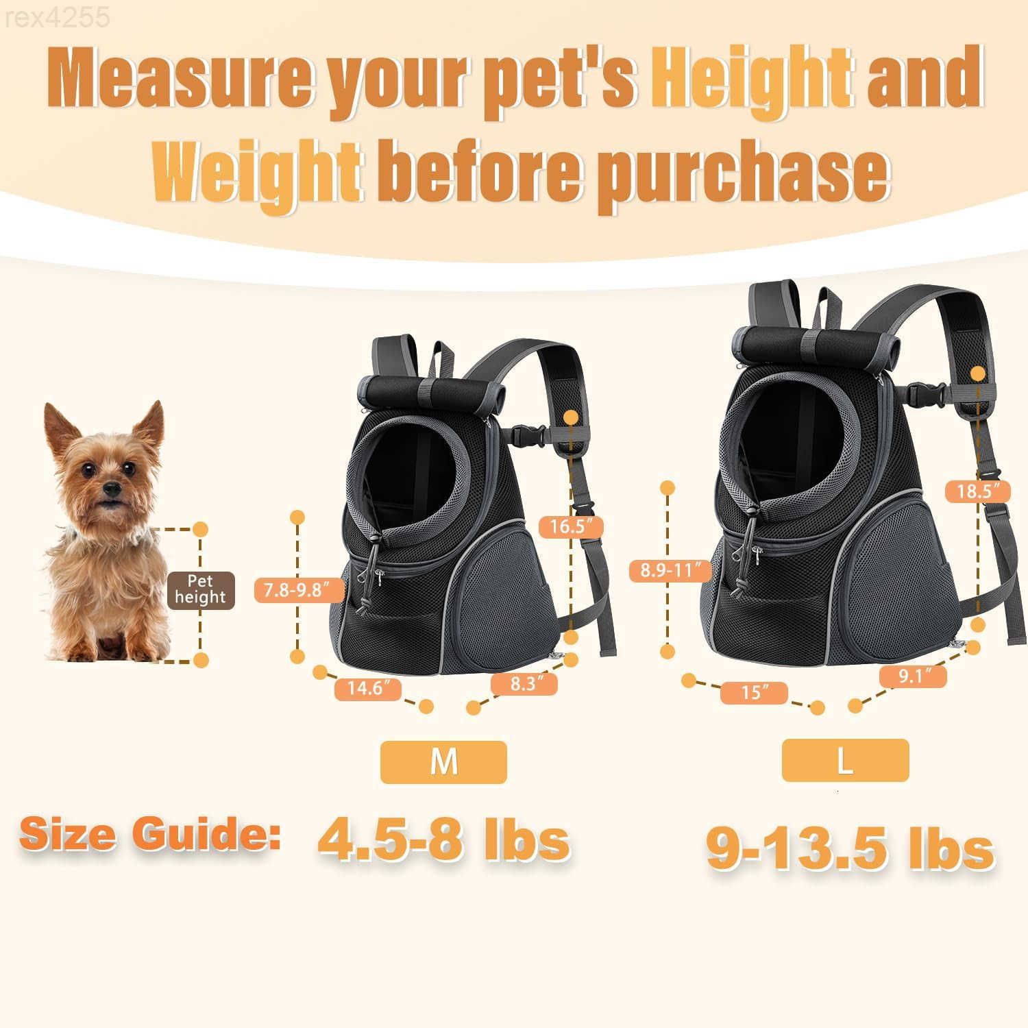 Dog Front Carrier Backpack Adjustable Breathable Pet Carrier for Small Dogs Cats Ventilated Puppy Back Pack with Safety Belt Lightweight Doggy Backpac