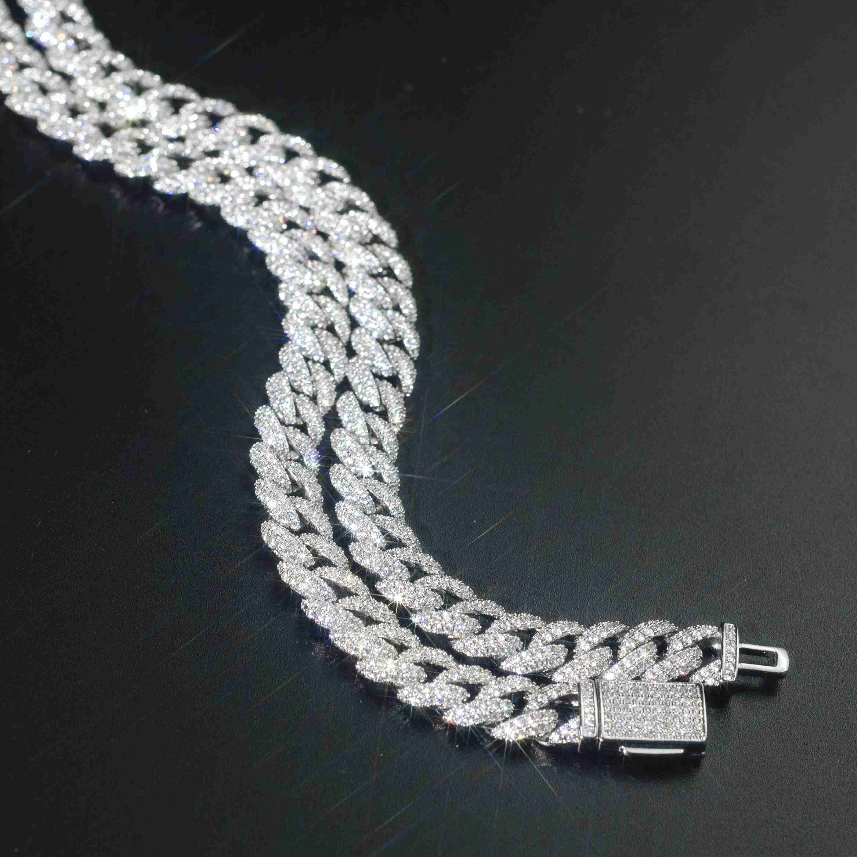 Unique and Stylish 925 Silver Cuban Link Bracelet with 12MM Moissanite Stones for a Wholesale Factory Deal