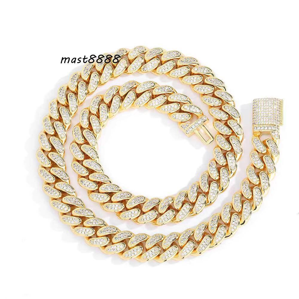 Hip Hop Style Mens Necklace with 12mm Flip Button Double Row Full Diamond Cuban Chain Chic Zircon Detail Fashion Necklace