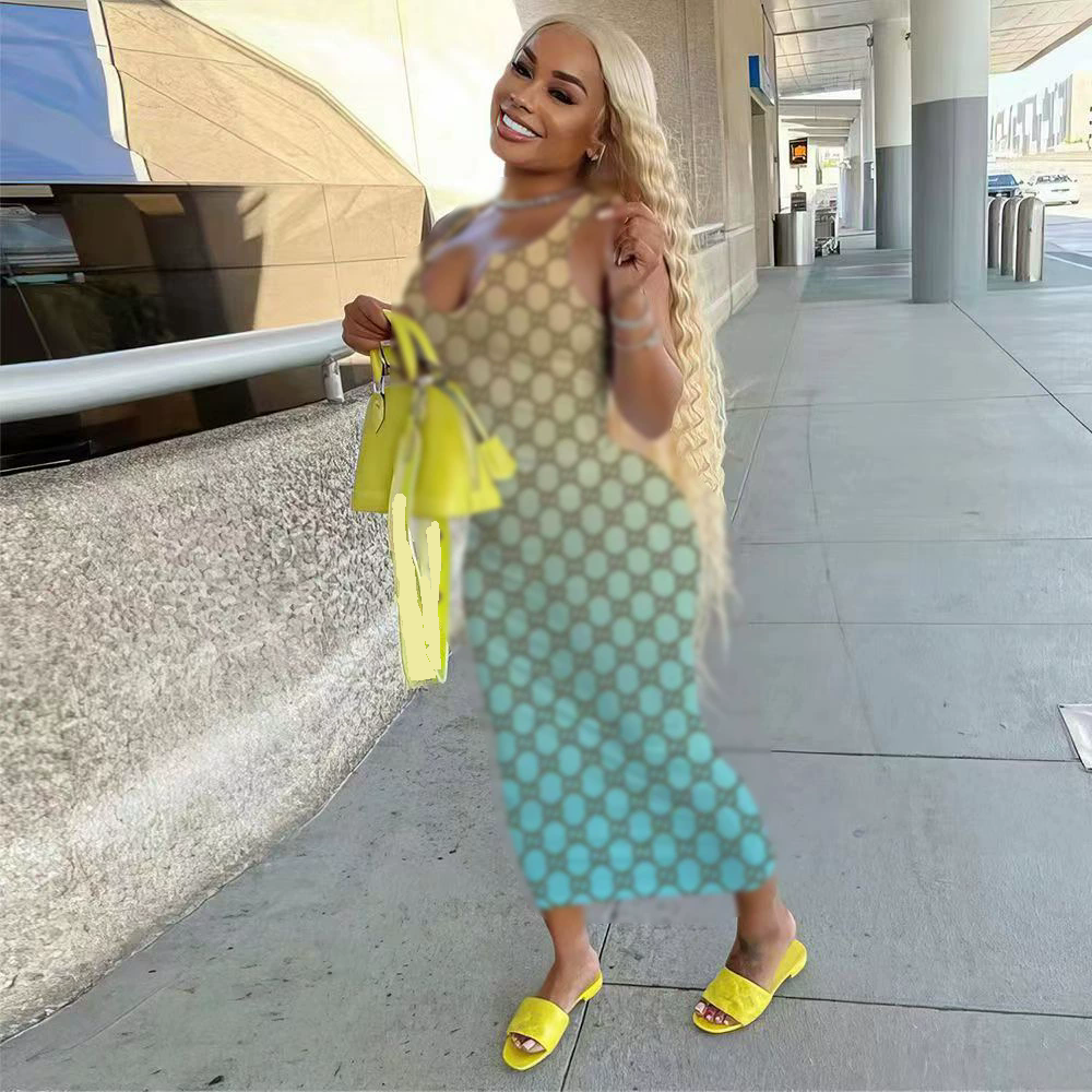 Designer Casual Dresses Sexy Off Shoulder Letters Printed Dress Chic Vintage Fashion Women Slim Summer Knit Skirts
