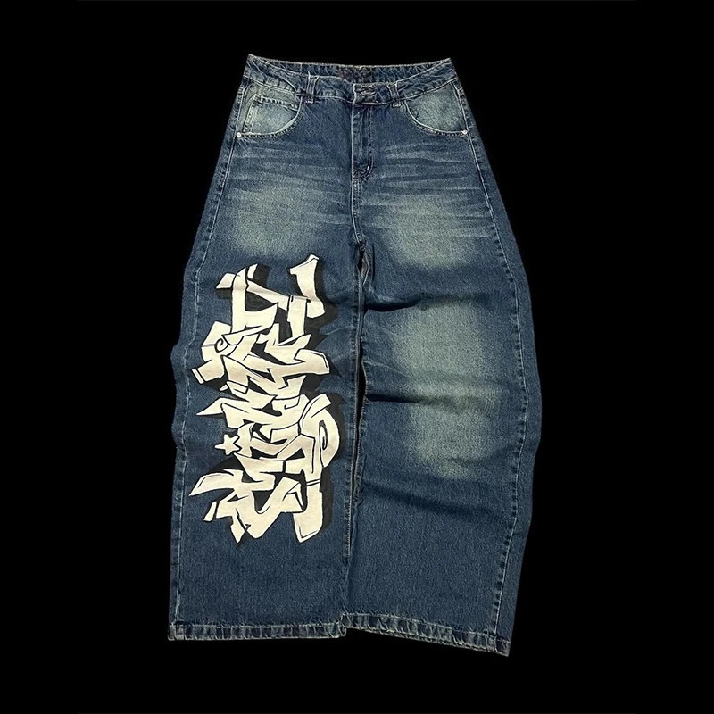 Y2K Vintage Distressed Jeans White Graffiti Patch n Loose Fashion Men Women Casual Comfortable High Waist Streetwear 250823