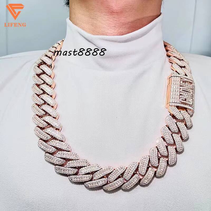 Moissanite Miami baguette Rose Gold Cuban Link Chain 925 Sterling Silver Custom Moissanite Cuban Link Chains Necklace Men