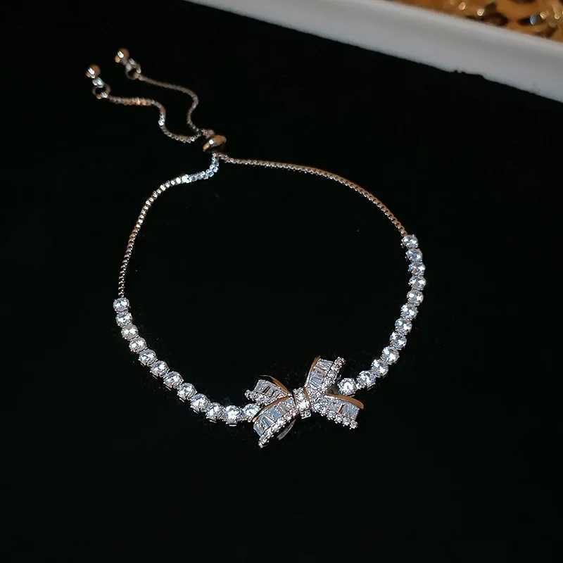 Super Flash Zircon Bow Adjustable Bracelet for Women French Light Luxury Versatile Bracelets Simple New Trendy Jewelry Wedding W250904