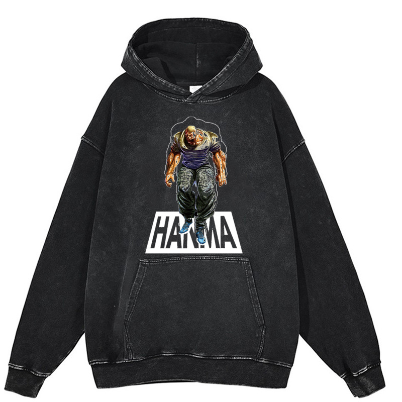 440g Heavyweight Washed Vintage Jack Hanma Anime Street Retro Cotton Hoodie - TT8342
