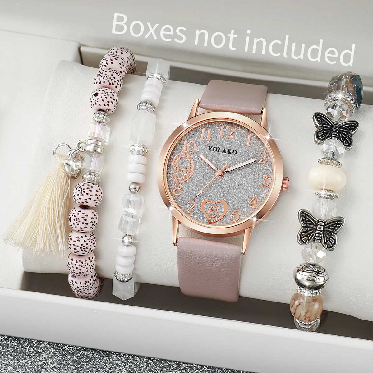 4pcsset Fashion Wen Leather Strap Quartz Watch and Love Jewelry Set X250904