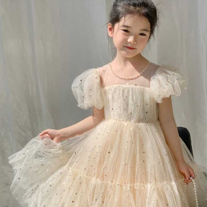 Summer Kids Girls Dress Baby Temperament Princess Dress Cute Sweet Childrens Dress Westernized Dreamy Yarn Dress Z250904