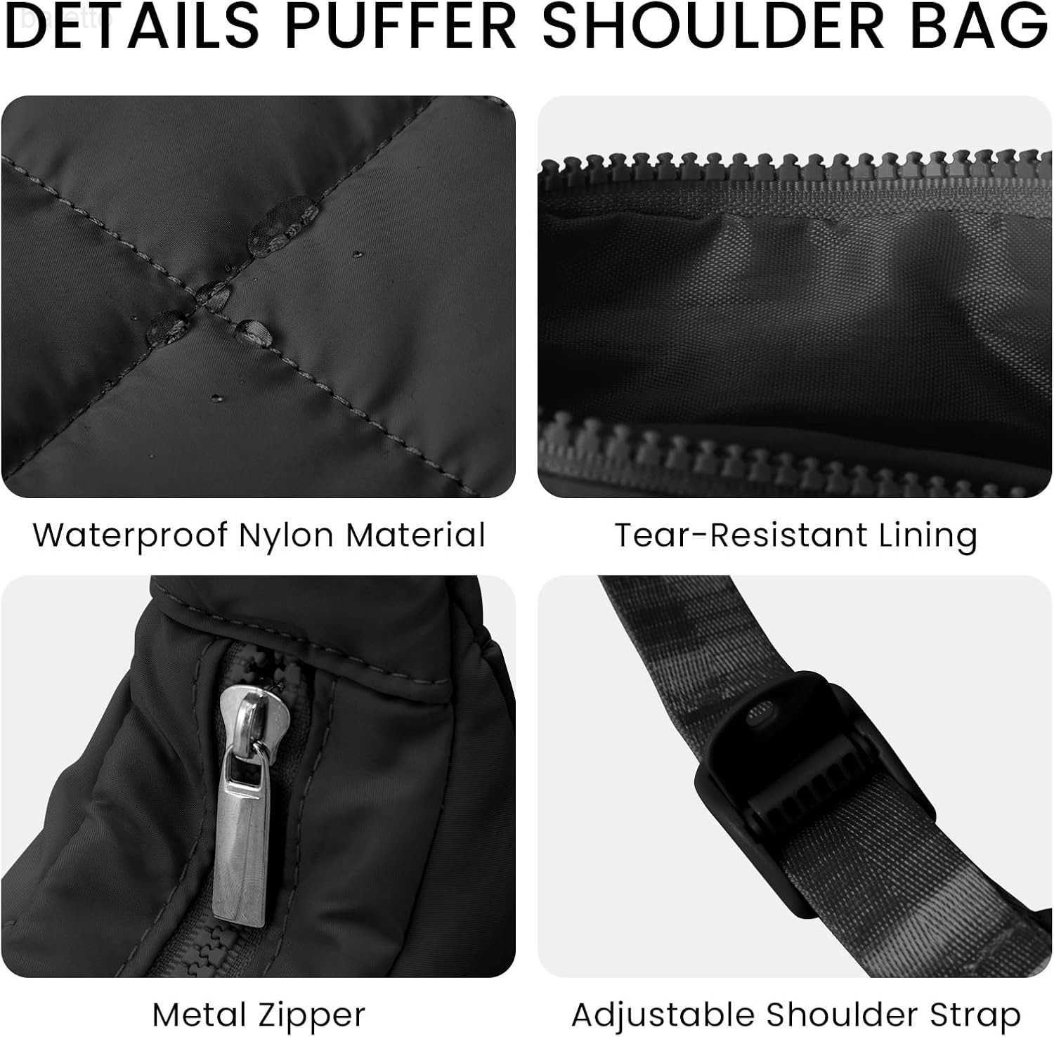 Small Puffer Crescent Shoulder Bag for Women Lightweight WaterResistant Nylon Purse with Adjustable Strap Multiple Pockets M250903