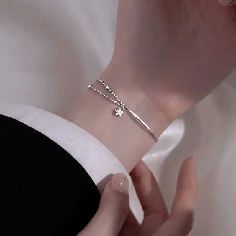 2025 Silver Beautiful Stars Bracelets for Women Girl Party Wedding Fashion Jewelry Holiday Gifts Double Layer Bangles Gifts Y250904