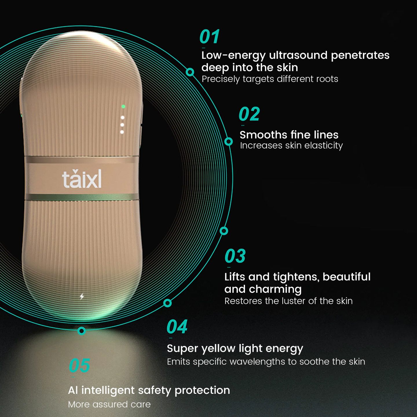 Taixl Portable HIFU Device Non-Invasive Facial Toning Anti-Aging Wrinkle Removal Skin Tightening Skin Tightening Lifting Rejuvenation and Whitening Ma