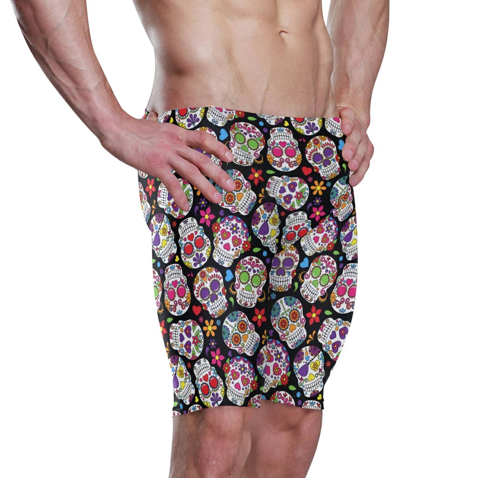 NEW Professional Competitive Swim Trunks Swimwear Men Brand skull print Jammer Swimsuit MEN'S swimming jammer