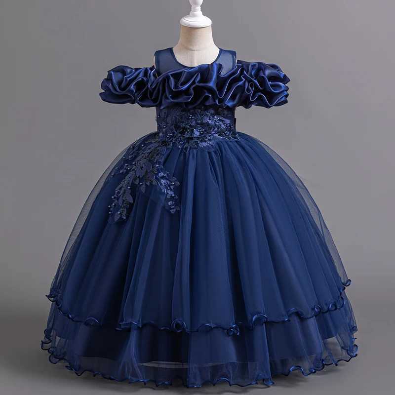 1326 New Elegant Girl Party Dress Long Wedding Bridesmaid Dress 4-12 Year Old Mesh Embroidered Graduation Ball Evening Dresses Z250904