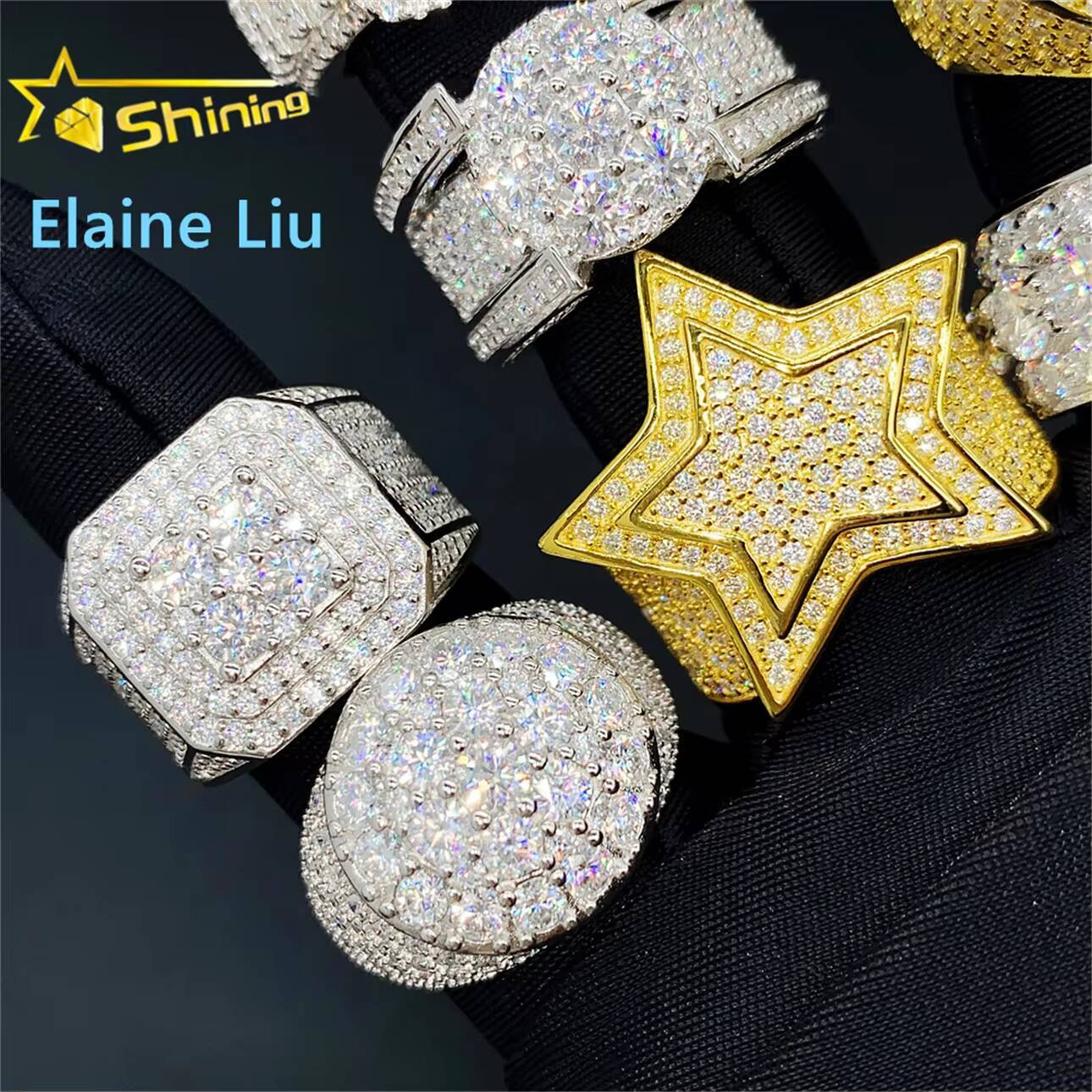 Fine Jewelry 925 Sterling Silver Ice Out Men Rings Heart Shape VVS Moissanite Diamond Hip Hop Ring