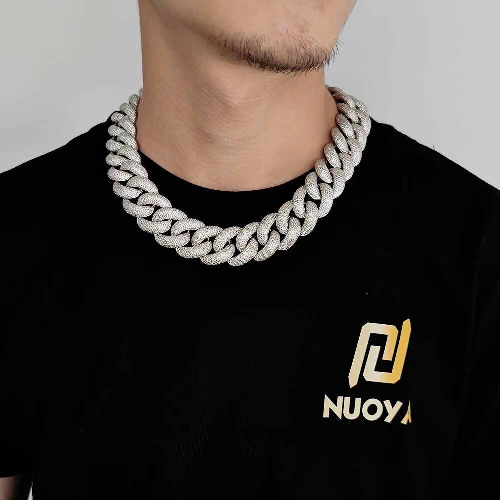 NUOYA Custom Thick 25mm Miami Cuban Link Chain Ice Out Bling Moissanite 18K Gold Plated Custom Length Necklace Mens Hip Hop Jewelry