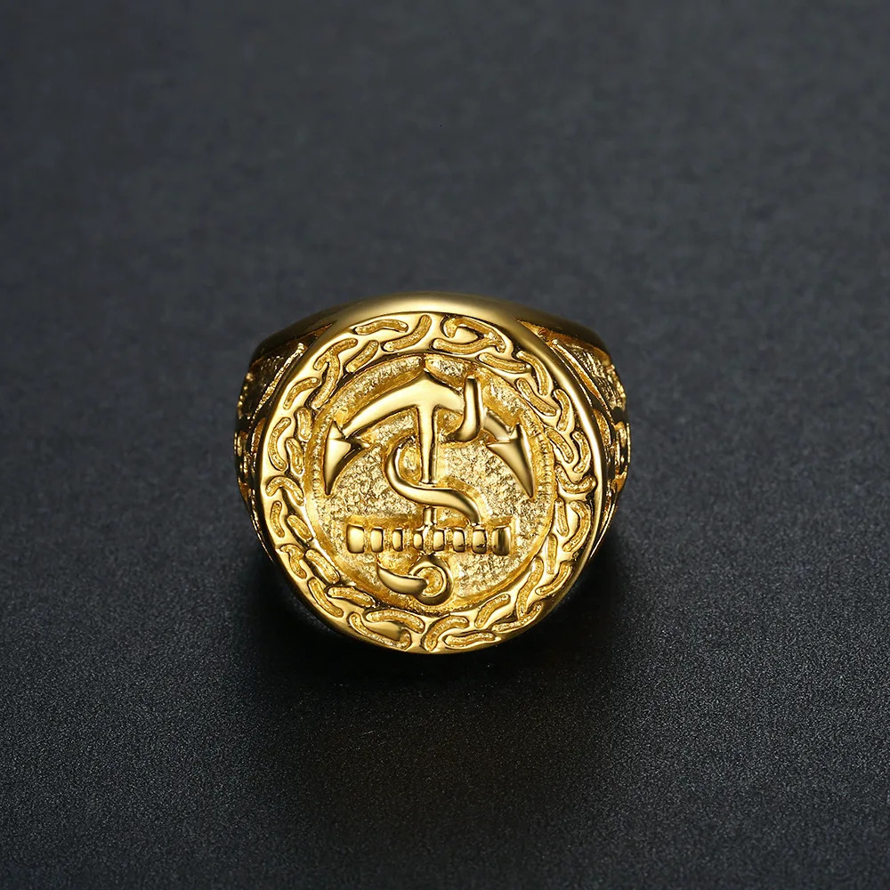 Retro Anchor Navy Marine Large Ring For Men Gold Color Punk Gothic Rock Hiphop Ring Pirate Biker Accessories Jewelry Man Gift 250903