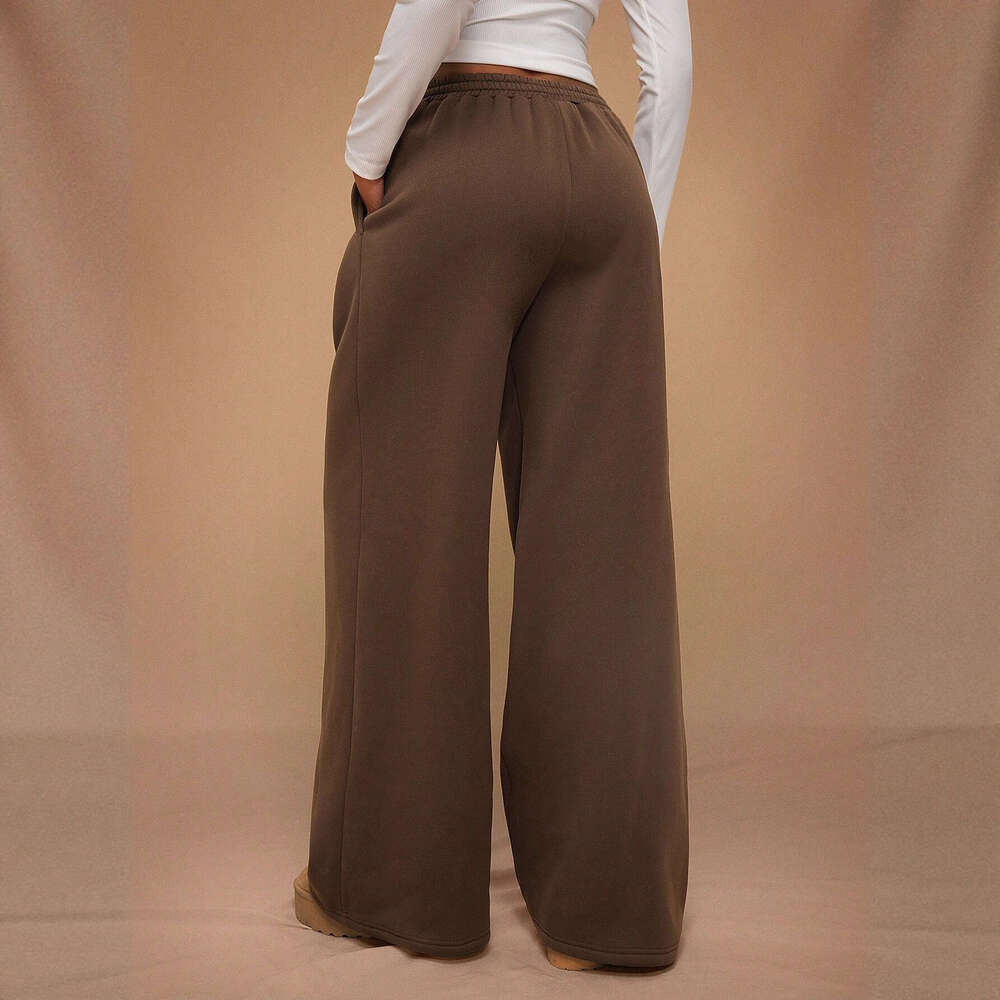2025 Autumn Winter European and American Women's Fashion Elastic Fleece Loose Wide-Leg Sports Casual Pants