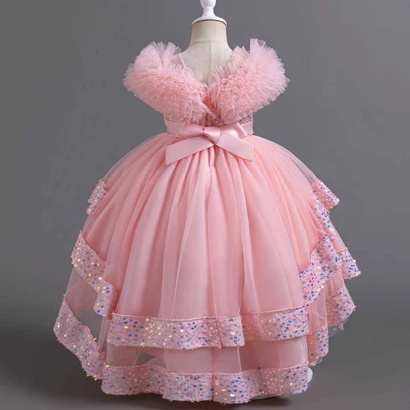 A127 Baby Girls Trailing Dress Princess Party Dress Flower Elegant Wedding Gown Big Bow Birthday Kids Dresses For Girls Children Z250904